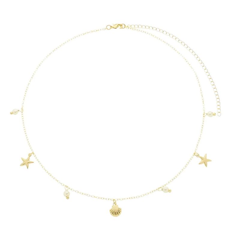 Choker Dillan Delicada de Concha e Estrela no Ouro - Semi-joia sofisticada com banho de ouro 18K e design exclusivo