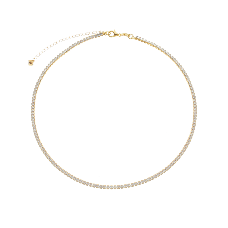 Colar Dourado Chocker Riviera Pedras Brancas