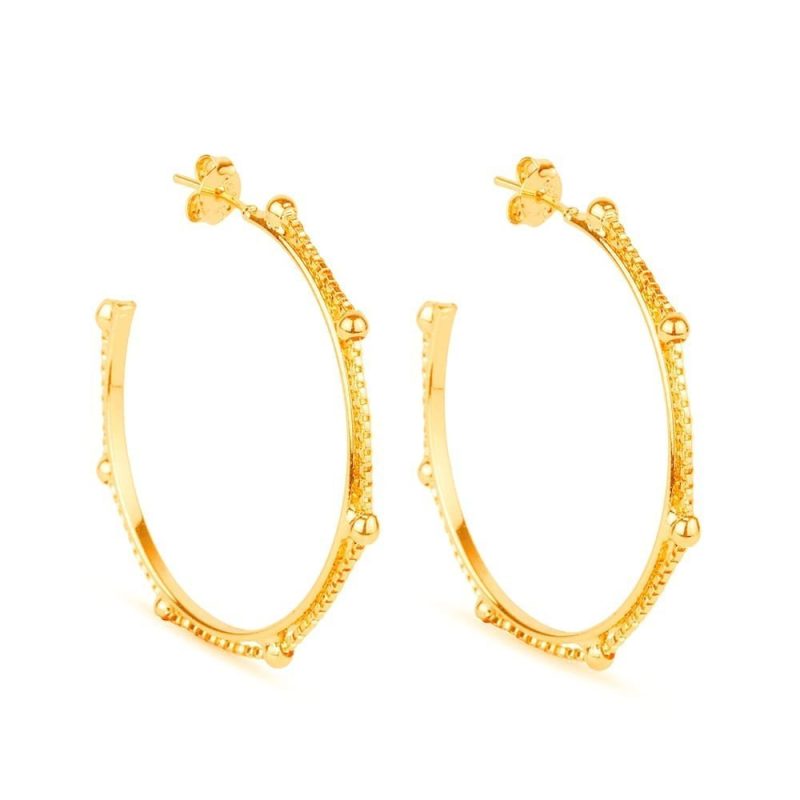 Brinco Dillan Dourado de Argola com Corrente Esferas e Pérolas