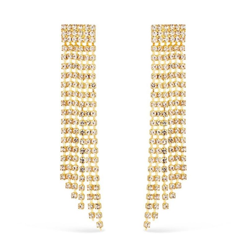Brinco Dourado de Luxo com 123 Pedras de Strass