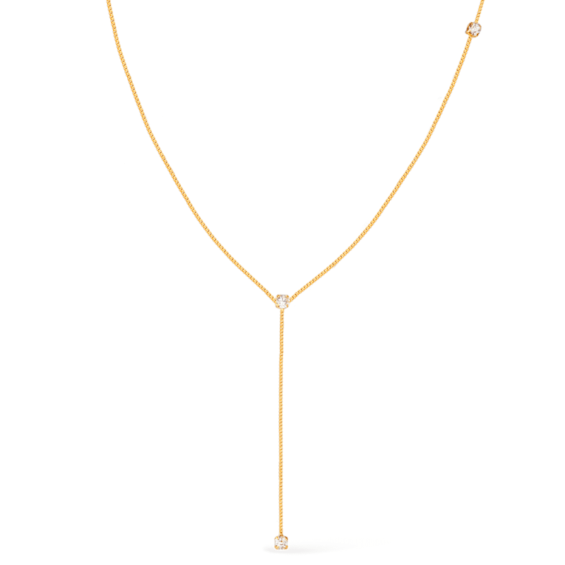 Colar Dourado Gravatinha com Pontos de Luz